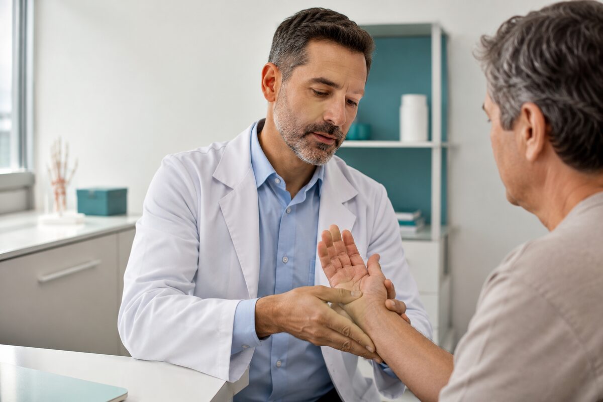 Dolor articular: cuándo acudir al reumatólogo en Tenerife Reumatólogo evaluando dolor articular en mano y muñeca